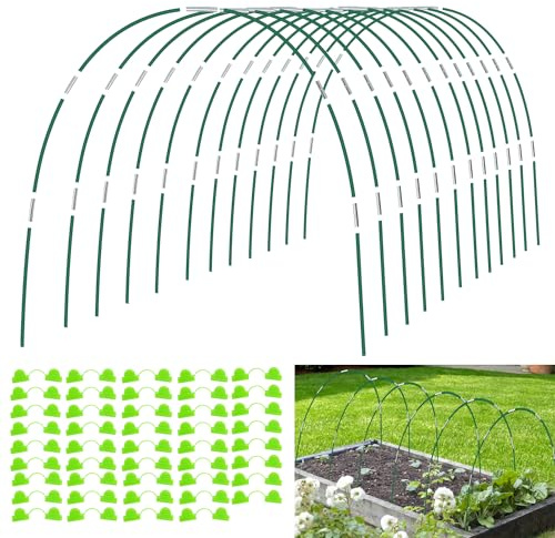 Aierden 72 Stück Gartenreifen für Hochbeete, 12 Sets von 2,4 m Langen Gewächshausreifen, Wachstumstunnel, Fiberglas-Stützrahmen für Netze, Pflanzenstütze, Gartenpfähle für Reihenabdeckung