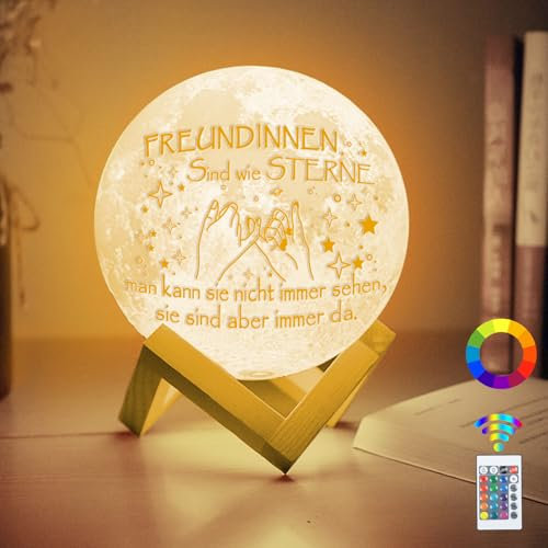 3D Mondlampe Geschenke für Freundin 16 Farben LED Nachtlich Beste Freundin Geschenke,Holzständer Stimmungslichter für Freundin Geburtstagsgeschenk, Hochzeitsgeschenk USB Wiederaufladbares Touch Light.
