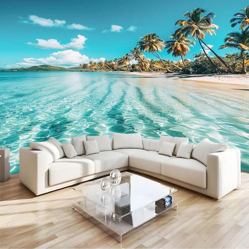 Carta da Parati Camera Letto Vista Sul Mare Della Spiaggia Dell'Oceano 200x140cm Fotomurali Moda Decorazione da Muro Poster Carta da Parati Murale 3D per Soggiorno Ufficio, Multicolore