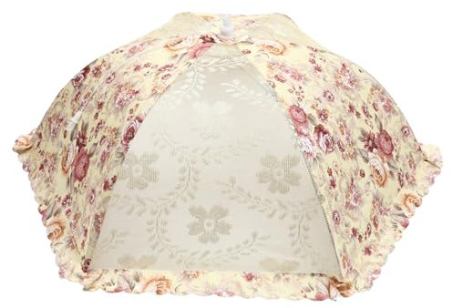 Amosfun Foldable Umbrella Food Cover Khaki 80x80cm Dustproof Protection Cover Kitchen Supplies for Dining Table Food Shield