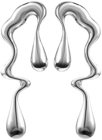 Lusofie Edelstahl Ohrringe Damen Statement Ohrringe Frauen Ohrschmuck Earrings UnregelmäßIge Geometrische Ohrstecker Silber Tropfenohrringe Schmuck Flüssiges Metall Schmuckgeschenke Für Mädchen