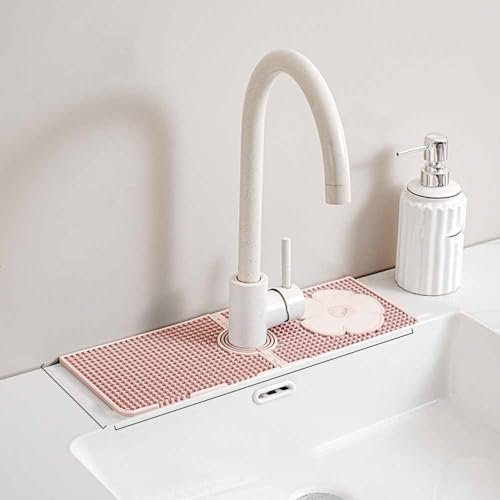 Odot Wasserhahn Spritzschutz Küche Abtropftablett Matte Wasserhahnmatte für Küchenspüle Wasserhahn Matte Schnell Trocknende Wasserhahn Spritzschutz für Küche Bad Spülbecken (Rosa,38x10x0.8cm)