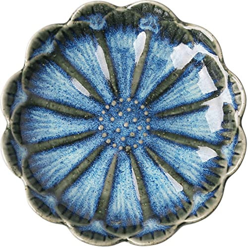 HJUGHPN Assiettes en céramique - Assiettes aromatiques - Assiettes à condiments - Assiette alimentaire en forme de fleur - Vaisselle en céramique (bleu)