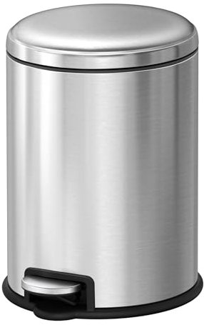 EKO | Cubo de Basura Baño Cocina 5L Acero INOX Antihuella | Papelera Compacta con Pedal, Cierre Suave y Anillo Sujeta Bolsa | Cubeta Extraíble | Diseño Elegante y Funcional para Espacios Reducidos