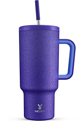 Meoky 1182 ml/40 oz Thermal Mug with Straw and Handle, Double-Walled Stainless Steel Vacuum Coffee Mug to Go, 100% Leak-Proof, for Cold and Hot Drinks (Deep Blue)