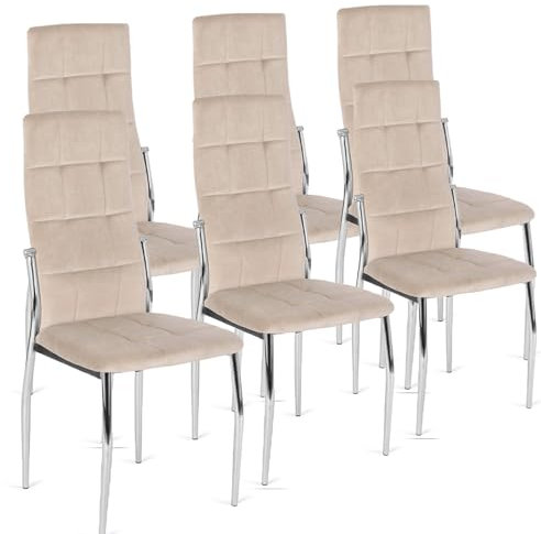 MEBEL ELITE - Esszimmer Stühle in Velourstoff 6er Set - Esszimmerstühle Beige 101 x 46 x 48 [cm] - Küchenstühle Modern - Weiche Esstischstühle - Stabile Essstühle, leicht zu reinigen
