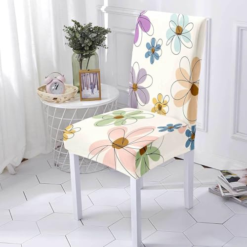 Stuhlhussen Bunte Blumen Stuhlhussen 4er Set Stretch Weiche Elasthan Stuhlhussen Schwingstühle Waschbar Stuhlbezug Abnehmbare Hussen für Stühle Langlebig Stuhlhusse Universal Stuhlbezüge