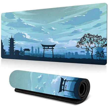 Hearda Mauspad XXL/XL/L, 3D Japanischer Stil Gaming Mauspad, Mauspad mit Anti - Rutsch Gummiboden, Vernähte Kanten Mousepad, Abstraktes Mouse pad für Büro, Zuhause (Blau,1200x600x3mm)