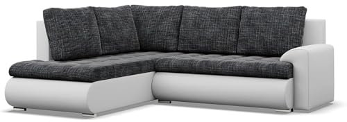 Mebligo - Ecksofa mit Schlaffunktion und 2 Bettkasten Schwarz + Grau 230x89x200 (BxHxT) FORESTA - Links Eckcouch, Sofas & Couches, Couch L Form, Cauchsofa, Sofa Wohnzimmer, Ecke Sofa