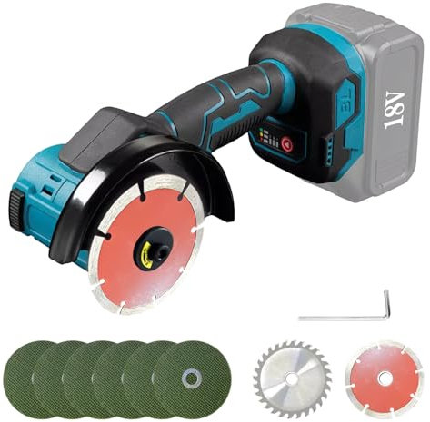 Cordless Angle Grinder Compatible with Makita 18V, 500W 4 Brushless Mini Battery Angle Grinder with 9 Pcs Saw Blades, 3 Speed for Cutting Grinding (No Battery) (no Base Plate)