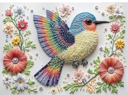 Hopgo Jigsaw Puzzle 1000 Piece for Adults - Gem Bird & Flowers Nature Puzzle Art Aesthetic Challenging 1000 Piece Puzzles for Home Decor & Gift,Printed Jewel Artwork Intelligence Family Games, 70*50cm