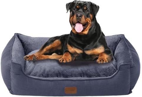 OUPEIWAWA Orthopädisches Hundebett für mittelgroße & große Hunde 84x66x19cm | Schlafbereich 61x46cm, Hundekorb mit hohem Rand, abnehmbarer & waschbarer Bezug, rutschfest, Dunkelgrau, Indoor/Auto