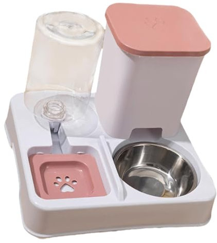 Mangeoire automatique pour chien et chat avec fontaine, double gamelle, station d'alimentation portable, 2 en 1 amovible pour chatons, chiens et petits chiots (rose)