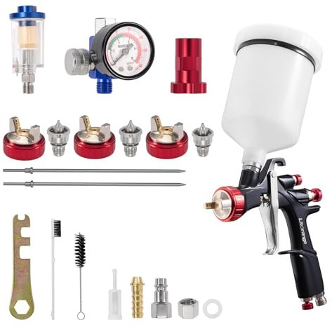 LitOrange R500 LVLP Air Spray Gun Kit, Spray Gun for Cars & House DIY Painting, 1.3/1.5/1.7/2.0 mm Nozzles, with Paint Sprayer Accessories