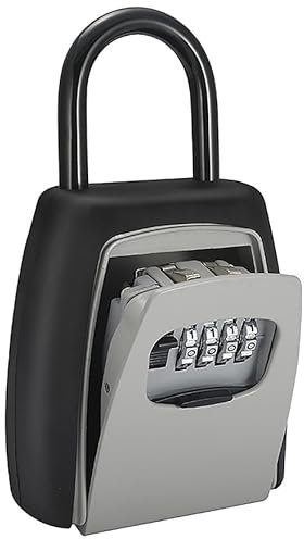 RAGOPILEN Cerradura Llave Caja Fuerte, Caja Fuerte portátil con combinación reiniciable de 4 dígitos y Arco, Gris, 107 x 98 x 46 mm