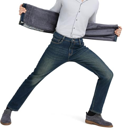 ziilay Pantalón Vaquero Termico Hombre Vaqueros con Forro Polar Pantalones Invierno