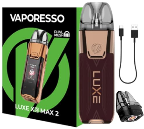 Vaporesso LUXE XR Max 2 Pod Mod Kit [Imperial Red Leather], 80W Output, 3200mAh Battery, 2ml TPD Pods, Dual Mesh GTX Coils, Adjustable Airflow, TFT RGB Screen, Draw & Button Activation, No Nicotine