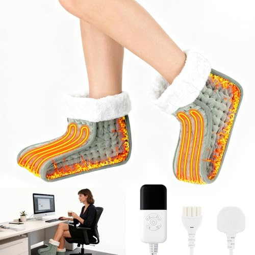 Elektrischer Fußwärmer für Damen & Herren, Geteiltes Design mit Präziser Temperaturregelung (30-70°C) & Flexiblen Timer (10-90 Min) – Schnelle Wärme, Verlängerte Kabel, Waschbares Innenfutter