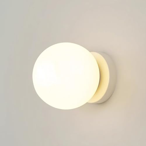 OOWDMPE 6W LED Wandleuchte Modern Kugel Wandlampe Inne Minimalistische Design Wandlicht mit Glas Lampenschirm Weiß Wandbeleuchtung Dekorative für Schlafzimmer Wohnzimmer Hotel WarmWeiß 3000K