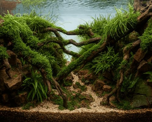 NatureHolic Sea Wood Aquarium & Terrarium Deko Wurzel - Natürliches Wurzelholz für Aquascaping - Versteckmöglichkeiten für Fische & Garnelen - Huminstoffe für gesundes Milieu - Größe L