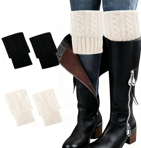 Yuwnd 2 Paar Stulpen Damen Kurz, Einfacher Stil Weich Bequem Stulpen Damen für Yoga Tanz und Stiefel Mode Zubehör (Weiß Schwarz)