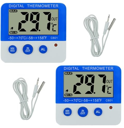 hommova 2 PCS Digital Fridge Thermometer, LED Freezer Thermometer with Temperature Sonde & Alarm Display
