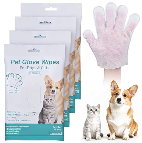 DWDHYEAN 24 Piezas Guantes Lavar Perro Guantes Limpieza Hipoalergénicas Pet Wipes Guantes Cuidado Mascota para la Limpieza y el Cuidado Diario De Perros y Gatos