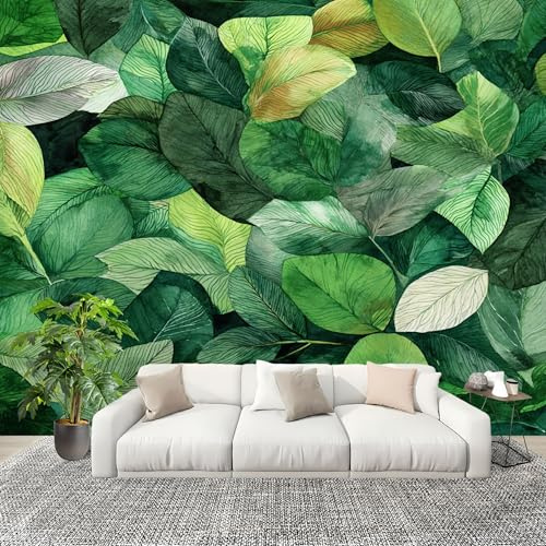 Fototapete 3D Effekt 400x280 cm Frische GrüNe BläTter Tapete Vlies Geruchlos Atmungsaktiv Wandtattoo GrüN HD Wanddeko Wandtapete Wandbild Nahtloses Spleißen Panoramatapete
