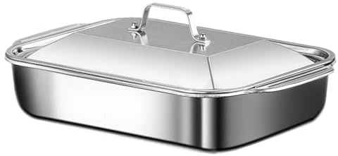 yakermur Teglia da forno in acciaio, con coperchio e manico, per lasagne da cucina, per torte, pane, lasagne, pizza gratinata, cucina, feste in casa