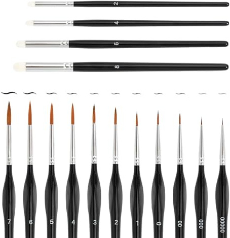 15Pcs Model Paint Brushes Set with Fine Detail and Domed Dry Paint Brushes | for Art Painting, Models, Watercolour, Oil, Acrylic, Miniatures