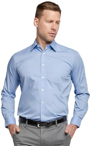Double TWO Men's Tall Fit Long Sleeve - Formal Business Shirt - 6ft+ | Extra-Long Sleeves & Longer Body, Easy-Care, Classic Collar, Chest Pocket, Tall Fit