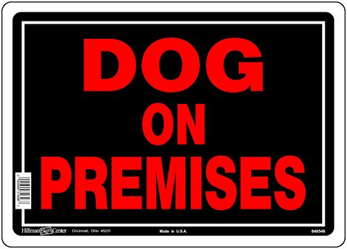 Hillman 848546 Dog On Premises Sign, Black and Red Aluminum Metal, 10x14 Inches 1-Sign