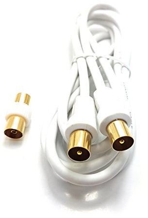MainCore 1.8 m Long White Gold Plated RF TV Freeview Plug to Plug White Aerial Antenna Lead Cable with Coupler (1.8m)