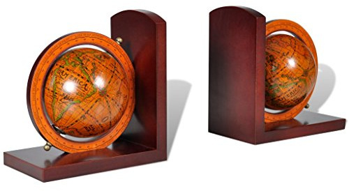 Festnight Serre-Livres orné de Globe terrestre (Paire) en Métal Brun - 2 Pièces