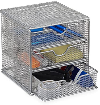 Relaxdays Schreibtischorganizer, Büroablage aus Metallgeflecht, Ablagebox für Bürobedarf, HxBxT: 17 x 16 x 17cm, silber
