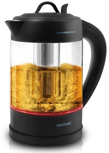 Cecotec Hervidor de Agua Eléctrico ThermoSense 390 Clear. 1,7 litros , Libre de BPA, 2200 W de Potencia, Base 360º, Filtro Antical Desmontable, Doble Sistema de Seguridad, Acero Inoxidable