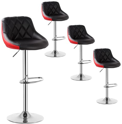 WOLTU Bar Stools Set of 4, Swivel Breakfast Barstools, PU, Black Red