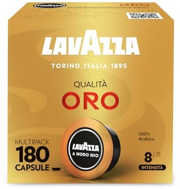 Lavazza, A Modo Mio Qualità Oro, 180 Capsules de Café, pour un Espresso aux Notes Florales et Fruitées, 100% Arabica, Intensité 8/13, Torréfaction Moyenne, 5 Paquets de 36 Capsules