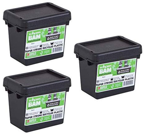 Wham Bam 100% Recycled Super Strong Impact Resistant Black Re-Usable Storage Boxes With Lids 45 Litre 50 x 39.5 x 32cm (3 Boxes)