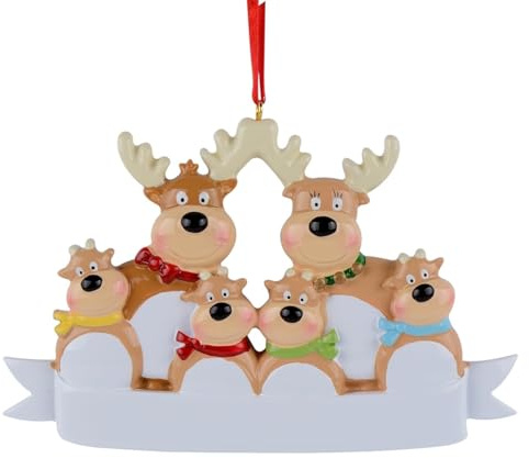 Reindeer Family of 6 Personalised Ornament for Christmas Tree Decoration