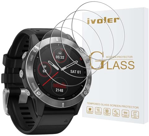 VGUARD 4 Piezas Cristal Vidrio Templado Protector de Pantalla para Garmin Instinct 3 50mm Solar/AMOLED/Garmin Fenix 8 43mm AMOLED/Garmin Fenix 6/6 Pro/Solar/Sapphire 47mm