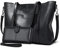 BestoU Damen Handtasche Leder Groß Tasche Shopper Schultertasche Umhängetasche Henkeltasche Damen 2pcs Set (Schwarz)
