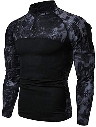 Herren Taktisches Langarmshirt Militär Stil Combat Shirt mit Taschen Airsoft Top Outdoor Kleidung für Jagd Camping WandernSchwarz Camo PythonM
