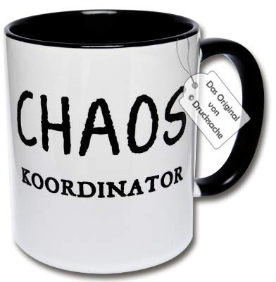 Lustige Tasse für Arbeit, Büro & Familie Chaos Koordinator Kaffeetasse Geschenkidee (A: Schwarz-Weiß)