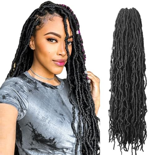 Niseyo New Faux Locs Lot de 6 extensions de cheveux longs pré-bouclés au crochet (76 cm, 1B/noir naturel)