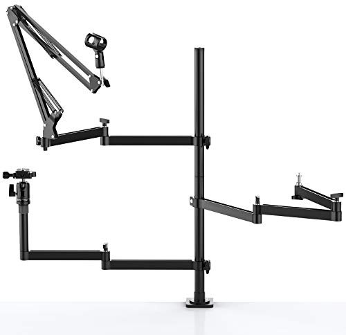Live Broadcast Boom Arm, ULANZI Flexible Desk Mount Camera Arm Clamp Webcam Stand, Microphone Boom Arm for Blue Yeti Snowball Yeti Nano, Webcam, Camera, LED Light, Voice Recording, Podcasting