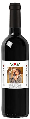Idea regalo Vino Rosso Toscana IGT, bottiglia con etichetta personalizzata esclusiva per San Valentino, bomboniere, anniversario di fidanzamento e matrimonio (0,75L, Foto e testo)