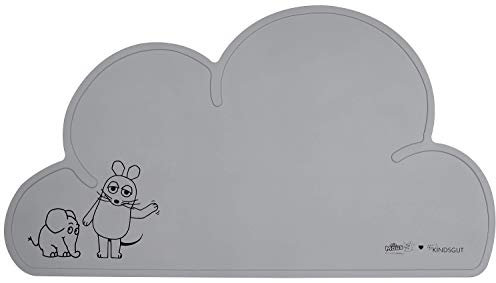 Kindsgut Platzdeckchen X Die Maus und der Elefant aus Silikon, Tischschutz, Wolkenform, Unterstützung am Esstisch, Hellgrau