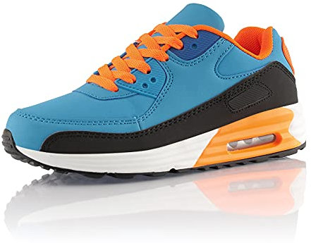 Fusskleidung® Damen Herren Sportschuhe Dämpfung Sneaker leichte Laufschuhe Schwarz Blau Orange EU 38