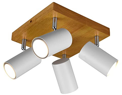 Trio Leuchten Deckenleuchte Marley 812400431, Metall Weiß matt, Holz, exklusiv 4x GU10